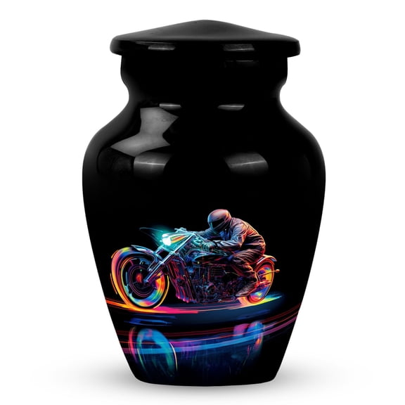 Neon Streak Biker Small Decorative Urn - Urns For Ashes Adult Female Mother - Burial Or Funeral Adult Cremation Urn - Small Urn - Mini Urns For Human Ashes Keepsake (Size - 3inch, 1pcs)