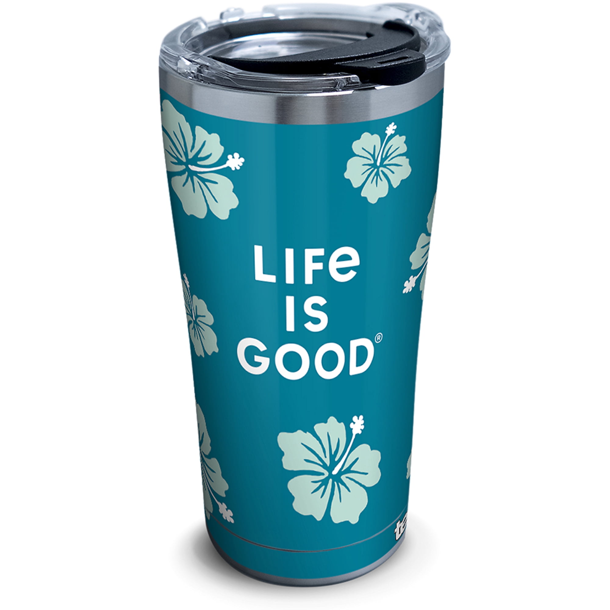 Life is Good Green Hibiscus 20 oz Stainless Steel Tumbler with lid