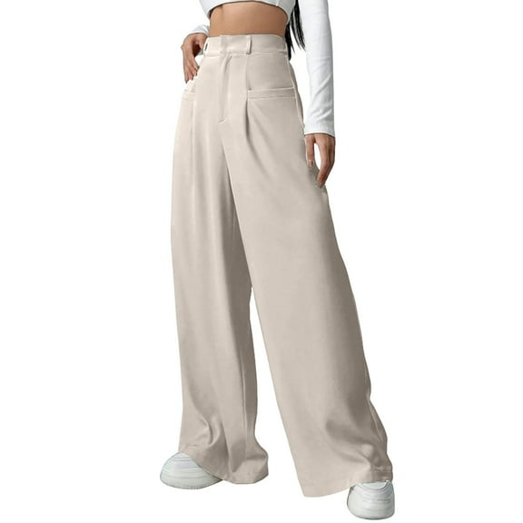 IDALL Wide Leg Pants Woman Lounge Pants Women Womens Casual Wide Leg Dress Pants High Waist Tailored Down Pants With Pockets Baggy Pants Womens Pants A L