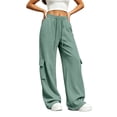 thumbnail image 4 of Zjunqe Womens Cargo Sweatpants High Waisted Wide Leg Joggers Pants Soft Cotton Fleece Baggy Trousers with Pockets Drawstring Elastic Waist Fall Lounge Workout Outfits Casual Athletic Pants Green L, 4 of 7