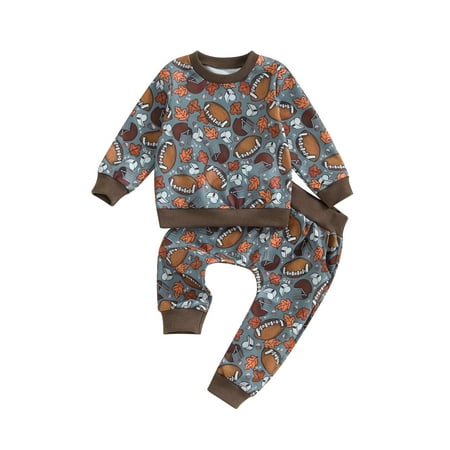 

GXFC Baby Boys Fall Tracksuit Outfits Set Clothes 6M 1T 2T 3T Toddler Boys Long Sleeve Rugby Print Sweatshirt and Elastic Sweatpants 2 Piece Casual Autumn Clothing for Kids Boys