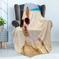 thumbnail image 4 of Chihuahua Soft Flannel Fleece Throw Blanket, Blurred Background Photo of Cool Dog at Beach Sink in Sand with Sunglasses, Cozy Plush for Indoor and Outdoor Use, 50" x 60", Multicolor, by Ambesonne, 4 of 5