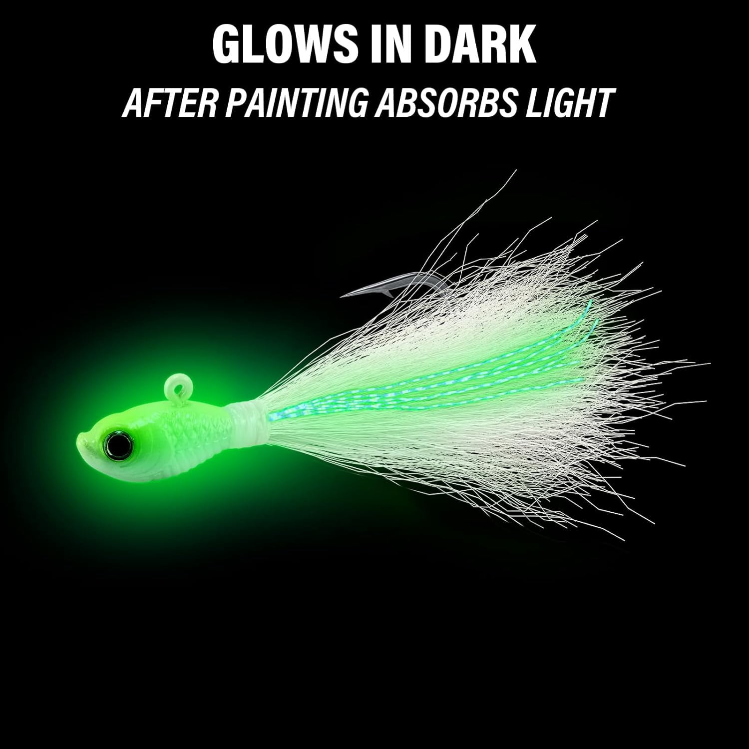 5-Pack Bucktail Jigs Hair Jigs Saltwater Freshwater Fishing Bucktail Lures Surf Fishing Jig Heads White Luminous Chartreuse Swimbait Jig for Bass Flounder Striper Bluefish Halibut Redfish
