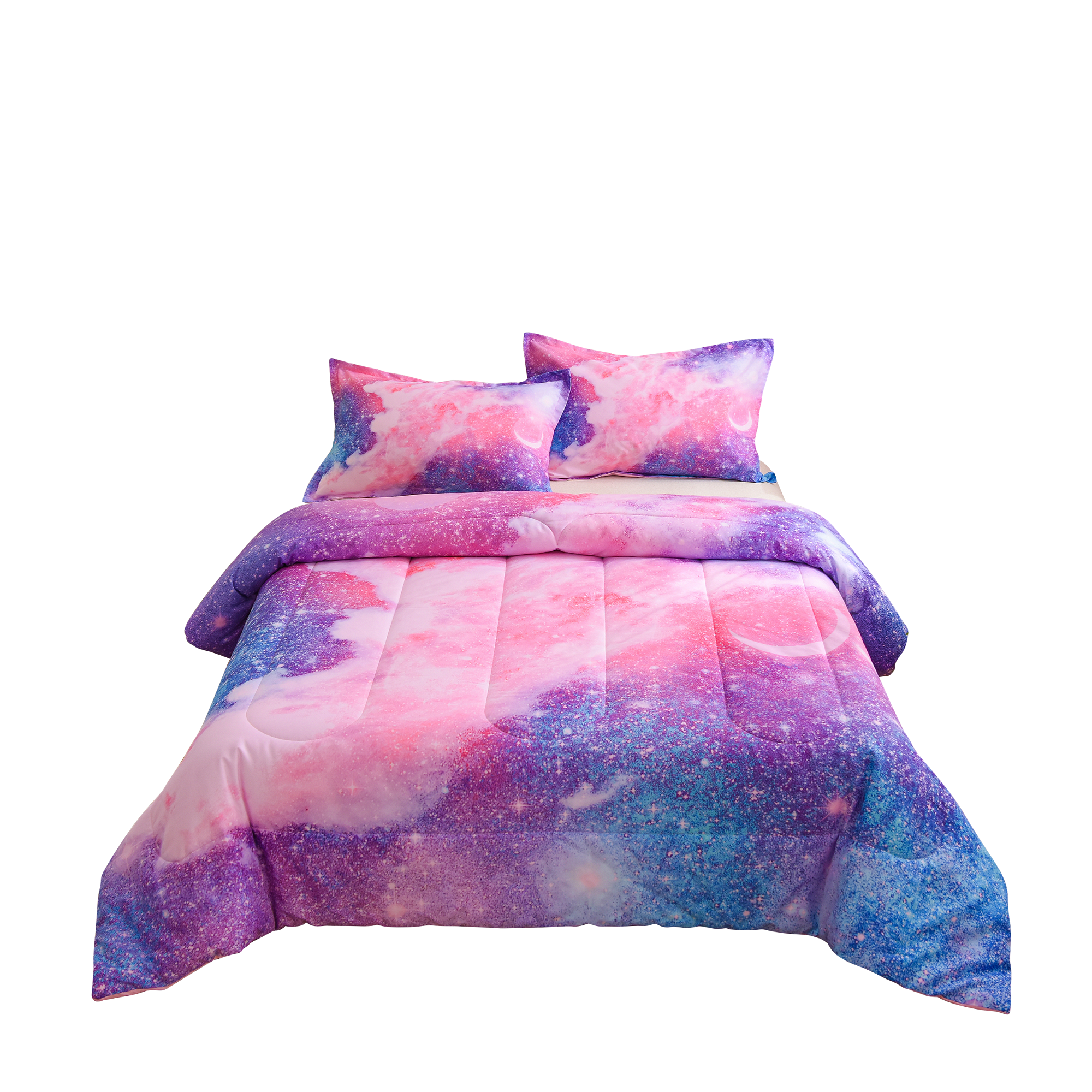 NTBED Galaxy Bedding Sets Outer Space Comforter Space Quilt Set Twin Size Glitter Pink for Children Boy Girl Teen Kids