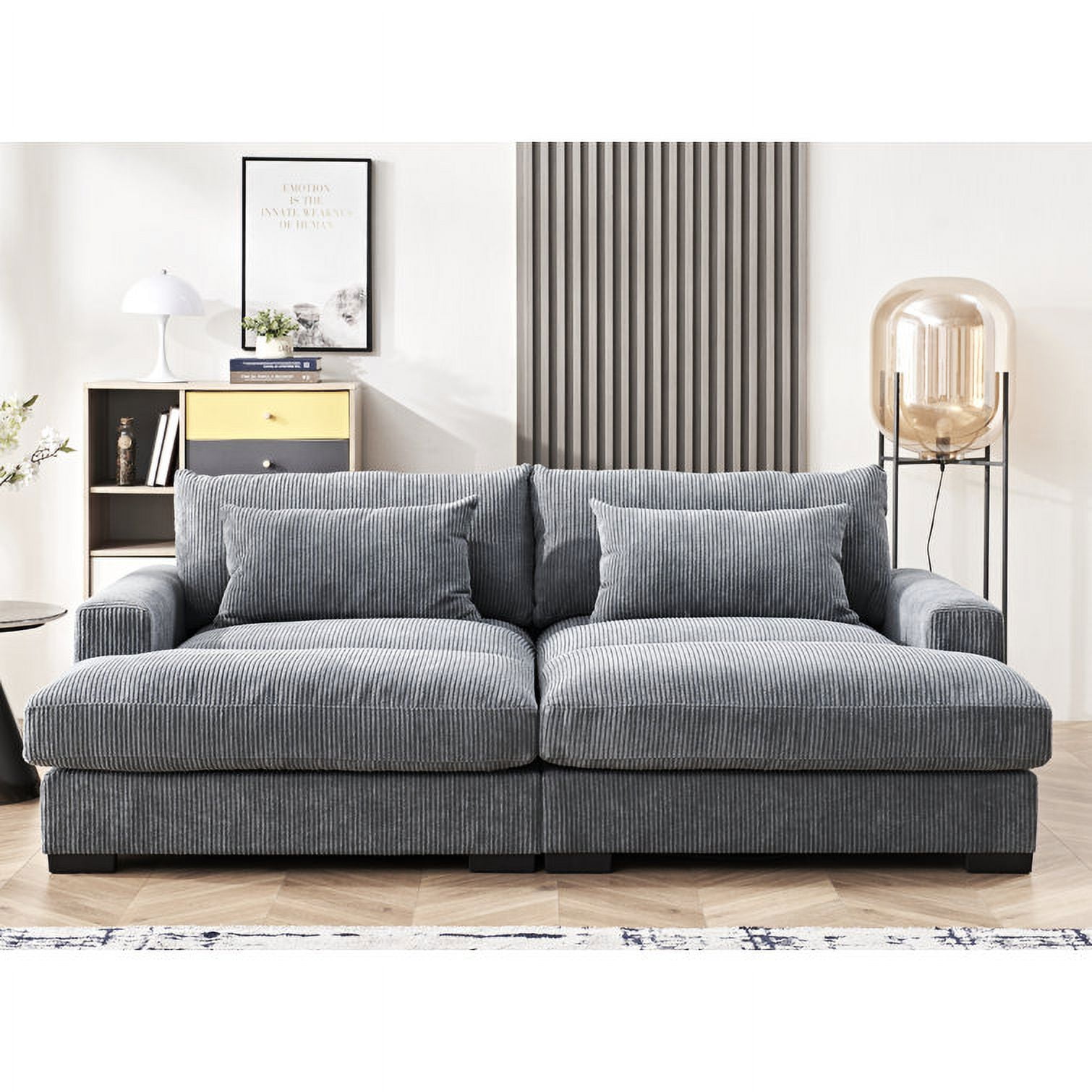 Uspridefurniture Modern Corduroy Double Chaise Sleeper Sofa, Gray