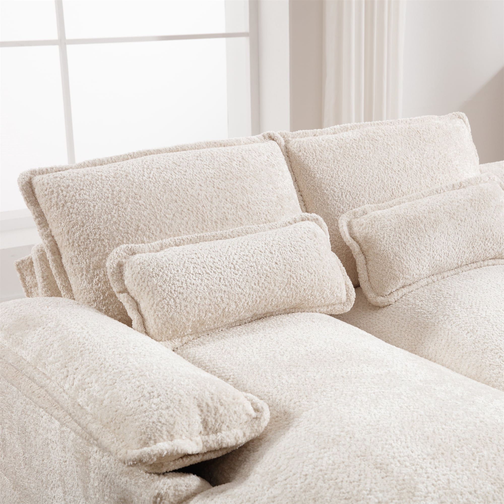 Aukfa 123" Oversized Sectional Sofa U-shaped Couch w/ Cupholder Console & USB Port for Living Room, Chenille, Beige
