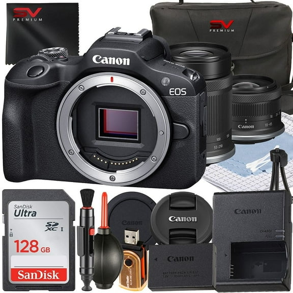 Canon EOS R100 Mirrorless Camera with RF-S 18-45mm   55-210mm Lens   128GB Memory Card   Case   SV Premium Accessory Bundle (International Version)