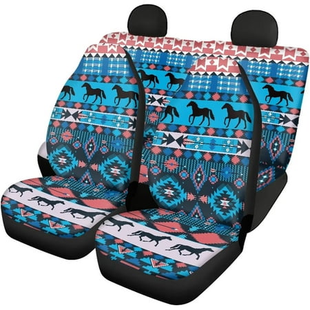 FKELYI Aztec Ethnic Horse Print Car Seat Covers Full Set for Women Men,4 Packs Car Interior High Back Seat Covers Fit for Almost Vehicle,Four Seasons Use