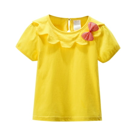 

Toddler Girls T-Shirt Tops Summer Flower Neck Bow Short Sleeve Casual Outing Seaside Holiday 1 To 10 Years