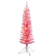 Haute Decor 4 Foot Pre-lit Cotton Candy Artificial Flocked Fir Christmas Tree with 50 Clear Incandescent Lights Pink