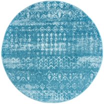 SAFAVIEH Tulum Herbert Oriental Area Rug, Turquoise/Blue, 6'7" x 6'7" Round