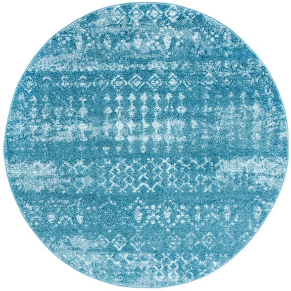 SAFAVIEH Tulum Herbert Oriental Area Rug, Turquoise/Blue, 6'7" x 6'7" Round