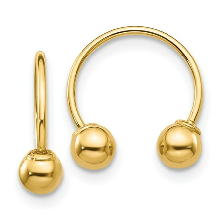 14k Gold Beaded Earrings - Solid 14k Yellow Gold Open Hoop Beaded Earrings (2mm x 13mm)