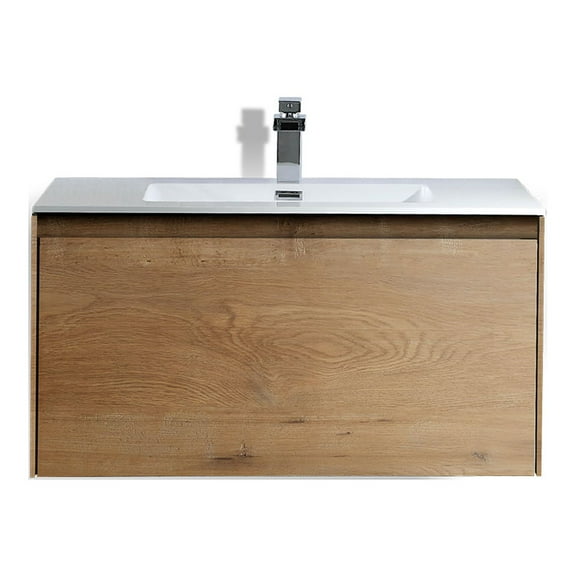 Eviva Madeira 36 in. Oak Wall Mount Bathroom Vanity with White Integrated Acrylic Sink