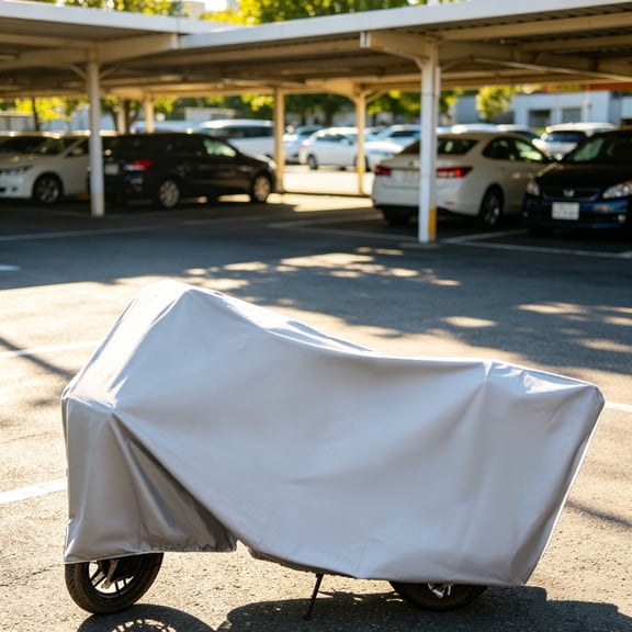 All Season Waterproof Motorcycle Bicycle Cover | Gray Polyester Outdoor Storage Protection Against Rain, Sun, Wind, Snow | Universal Two Wheel Ride Cover