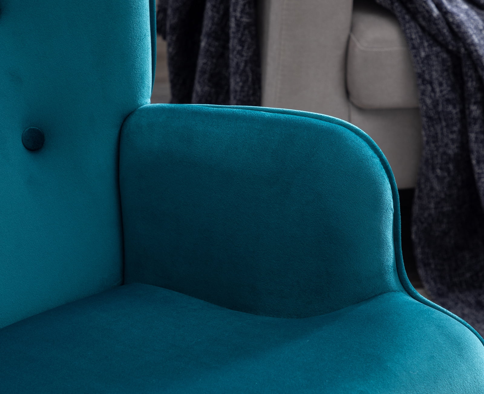 Guyou Modern Rocking Chair, Glider Nursery Chair with Tufted Wingback, Velvet Upholstered Accent Armchair for Living Room Bedroom Nursery, Teal Blue