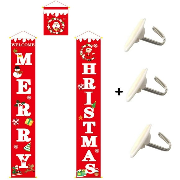 Merry Christmas Banner, Christmas Porch Sign | Xmas Decoration Hanging Banner | Happy Holiday Door Banners for Home Wall Garden Party Indoor Outdoor Decor (Xmas Red)