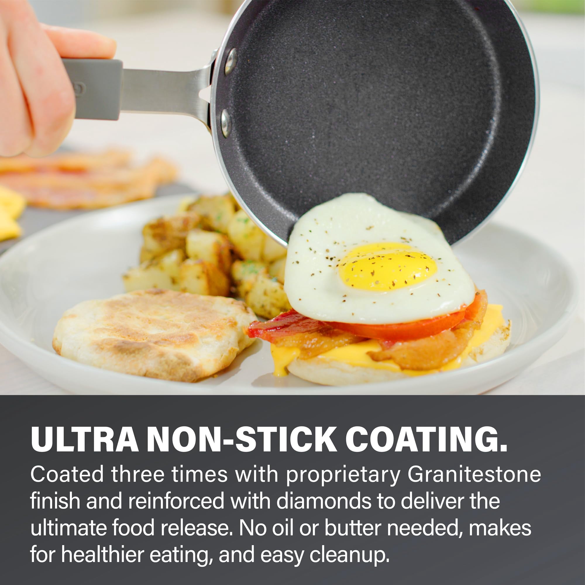 Granitestone Egg Pan 5.5" Nonstick Single Serve Eggpan with Rubber, Heat-Proof Handle, Dishwasher and Oven Safe, Aluminum Cookware