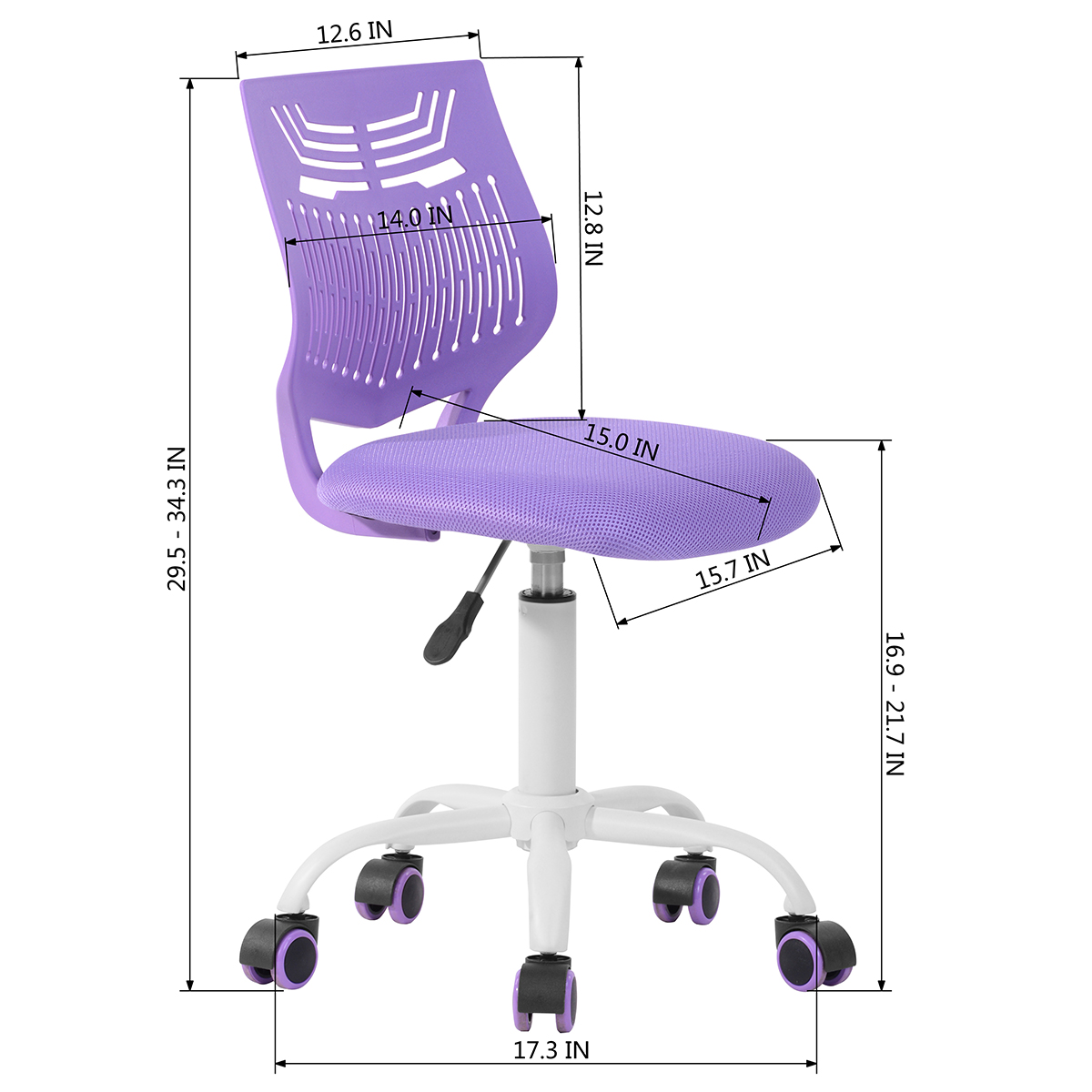 Armless Desk Chair, Adjustable Swivel Low Back Task Chair with Rolling Wheels, Ergonomic Mesh Study Chair for Kids Teens & Adults