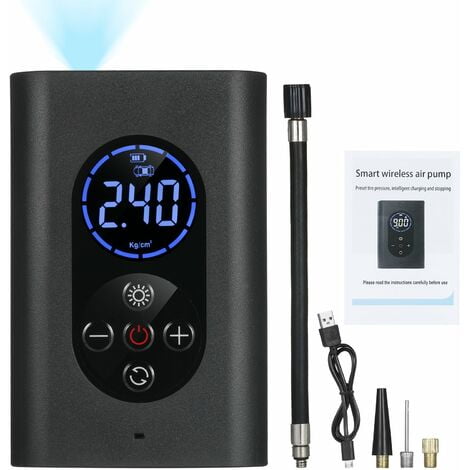 Compresor de aire portátil para inflar neumáticos, bomba de aire eléctrica de 150 PSI con manómetro y luz LED, batería externa recargable por USB de 4000 mAh, apagado automático para