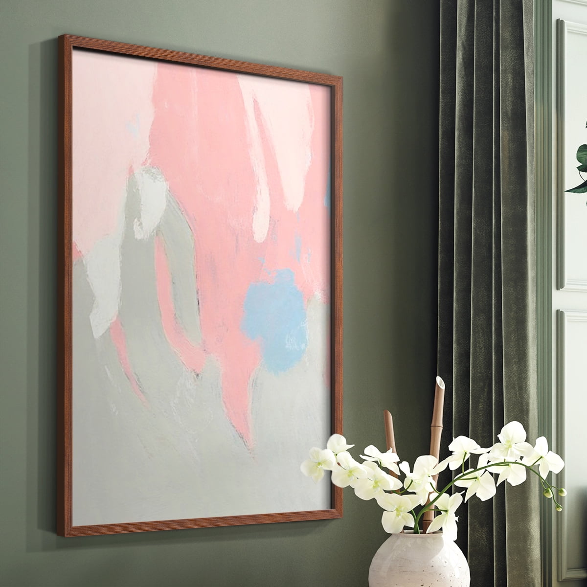 Blushing Abstract I Framed Print in Brown Solid Wood Framed Print No Nail Hanging