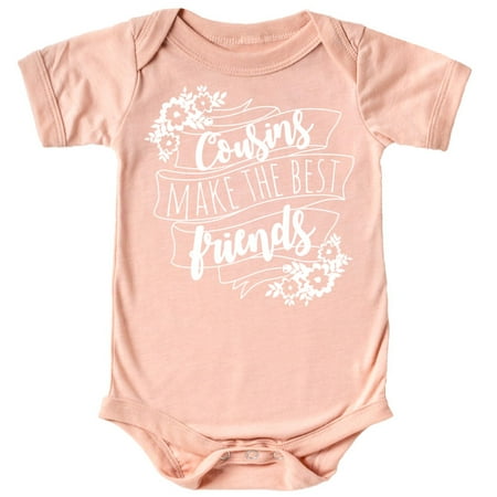 

Cousins Make The Best Friends Flower Banner T-Shirts and Bodysuits for Matching Girl Cousins White on Peach Bodysuit 12 Months