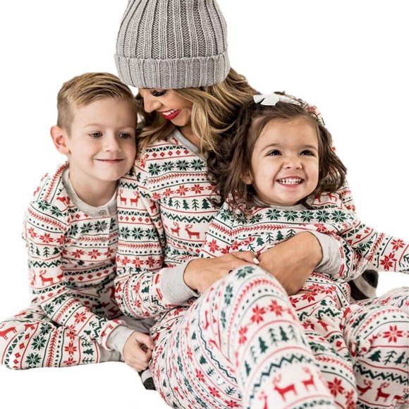 Family Matching Christmas Pajamas Set Dad Mom Baby Kids Sleepwear Long Sleeve Nightwear