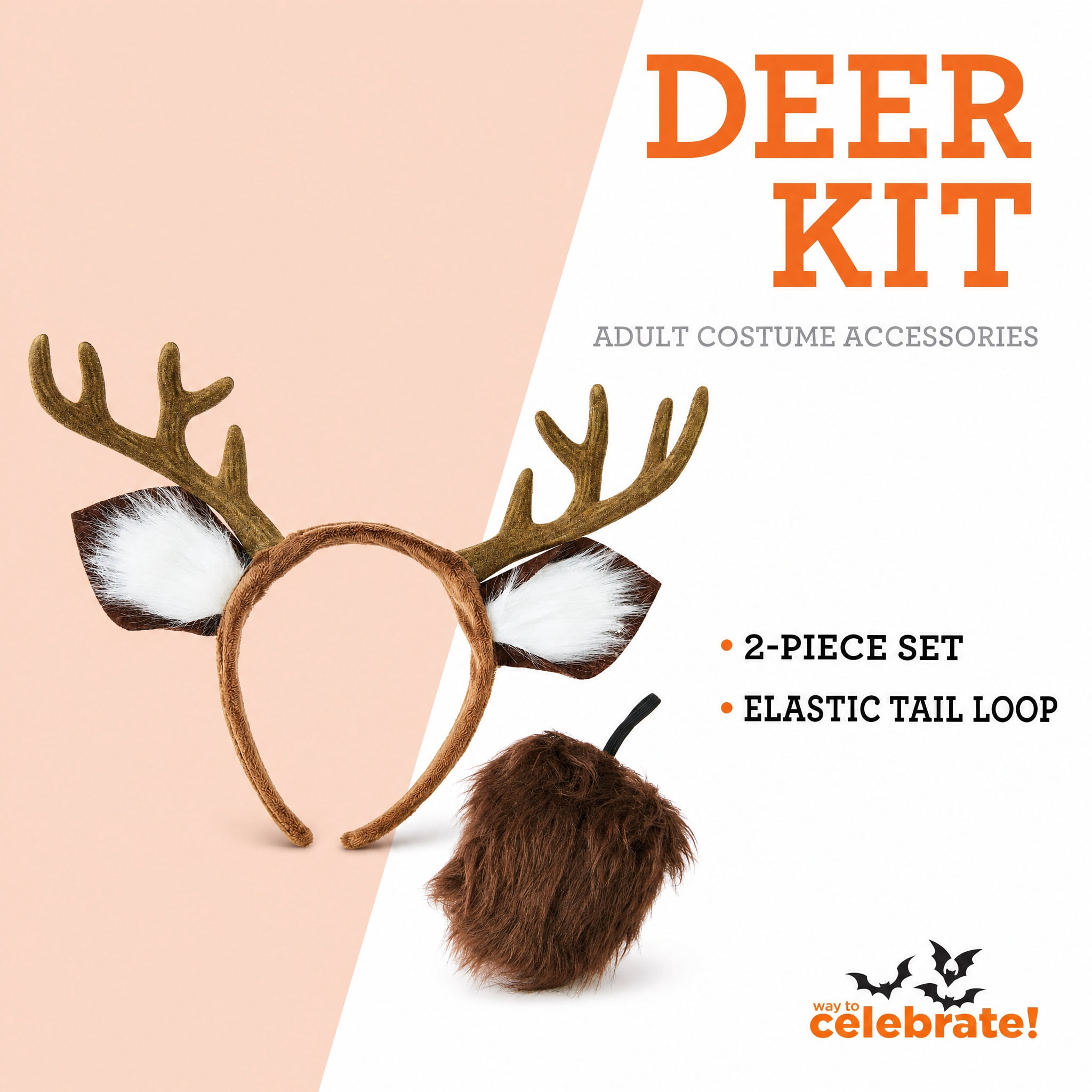 Deer Costume Accessory Kit for Adults, Brown and White, 2 Pieces, Halloween by Way To Celebrate