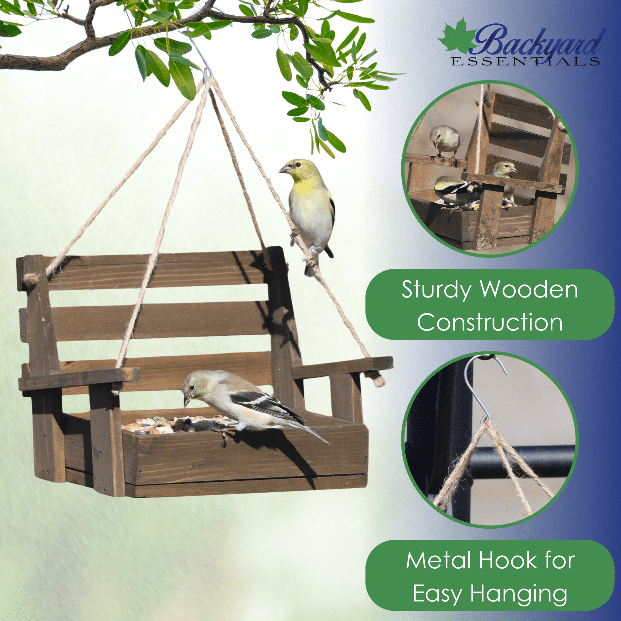 Backyard Essentials Porch Swing Bird Feeder Hanging Squirrel Feeder Brown