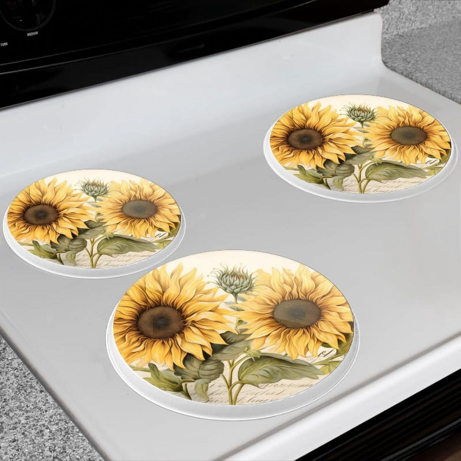 Bahomeck Electric Stove Burner Covers Set Of 4,Sunflowers On White Background Metal Gas Stove Burner Covers,Protecting Gas Stoves,8 Inch And 10 Inch