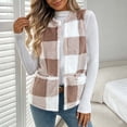 thumbnail image 6 of Women's Plaid Fleece Vest, Crew Neck Sleeveless Cardigan Tops, Winter Warm No Hood Outerwear Vests with Pockets, 6 of 9
