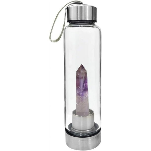 Botella de agua de cristal de piedra de amatista para curación, botella de agua de elixir, energía de varita de obelisco curativa de punto de cristal, botella de agua de vidrio de amatista, botella d