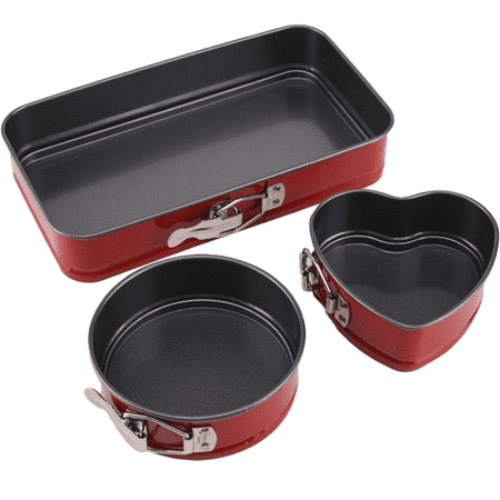 

Cake Tin Set of 3 Pcs Springform Pan Bakeware Set Leakproof Non-Stick Coated with Removable Bottom Big Red