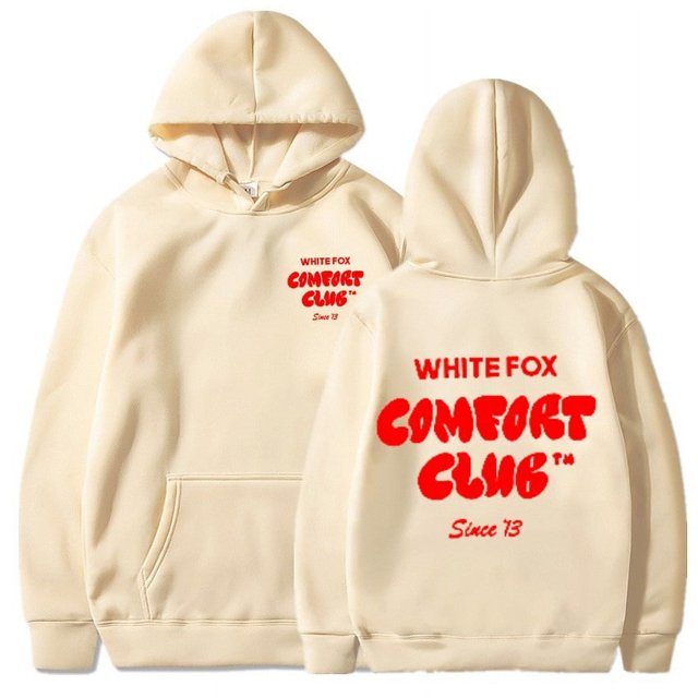2024 White Fox Unisex Lettering Print Loose Hoodie Top -WEVALLEY