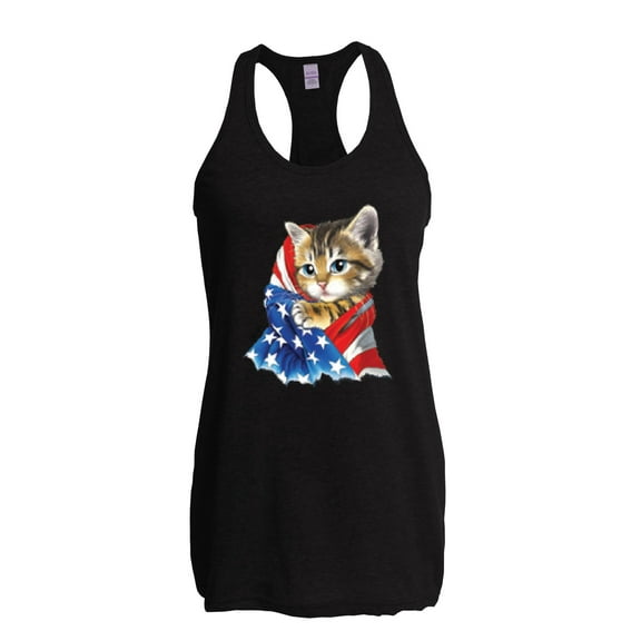 Normal is Boring - Women's Racerback Tank Top, up to Women Size 2XL - American Flag 4th of July Kitty