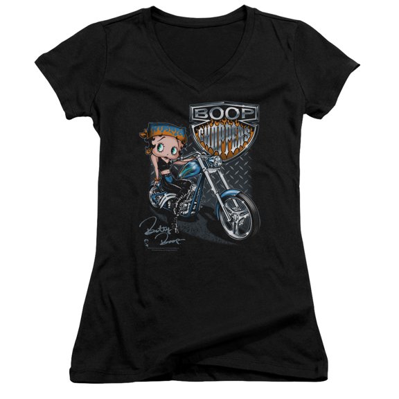 Betty Boop Choppers Junior Women's T-Shirt V-Neck Black