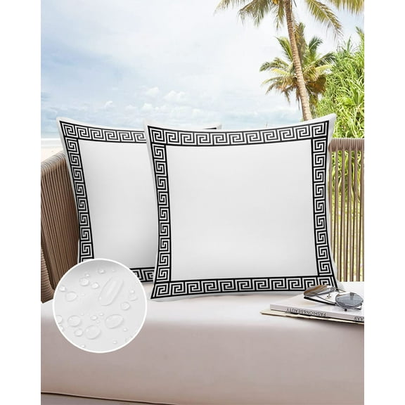 Outdoor Throw Pillow Cover Greek Meander Border Inspired Key Waterproof Cushion Covers 2 Pack Abstract Twist Stripe on White Pillow Cases Home Decoration for Patio Garden Couch Sofa