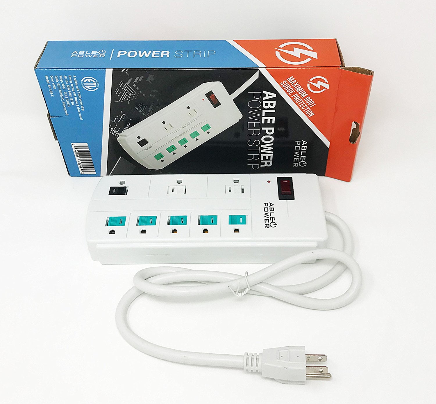 AblePower Energy Saver Surge Protector Power Strip 8 Outlet Managed 900J