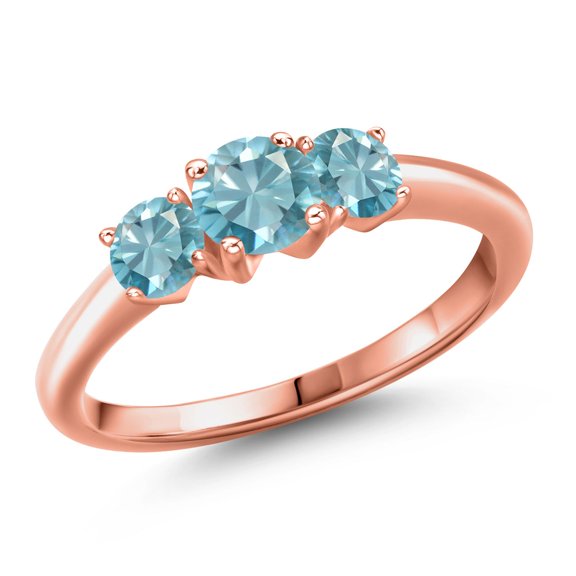 Gem Stone King 18K Rose Gold Plated Silver Blue Zircon Engagement Ring for Women | 1.85 Cttw | Round 5MM | Gemstone Birthstone | Size 8