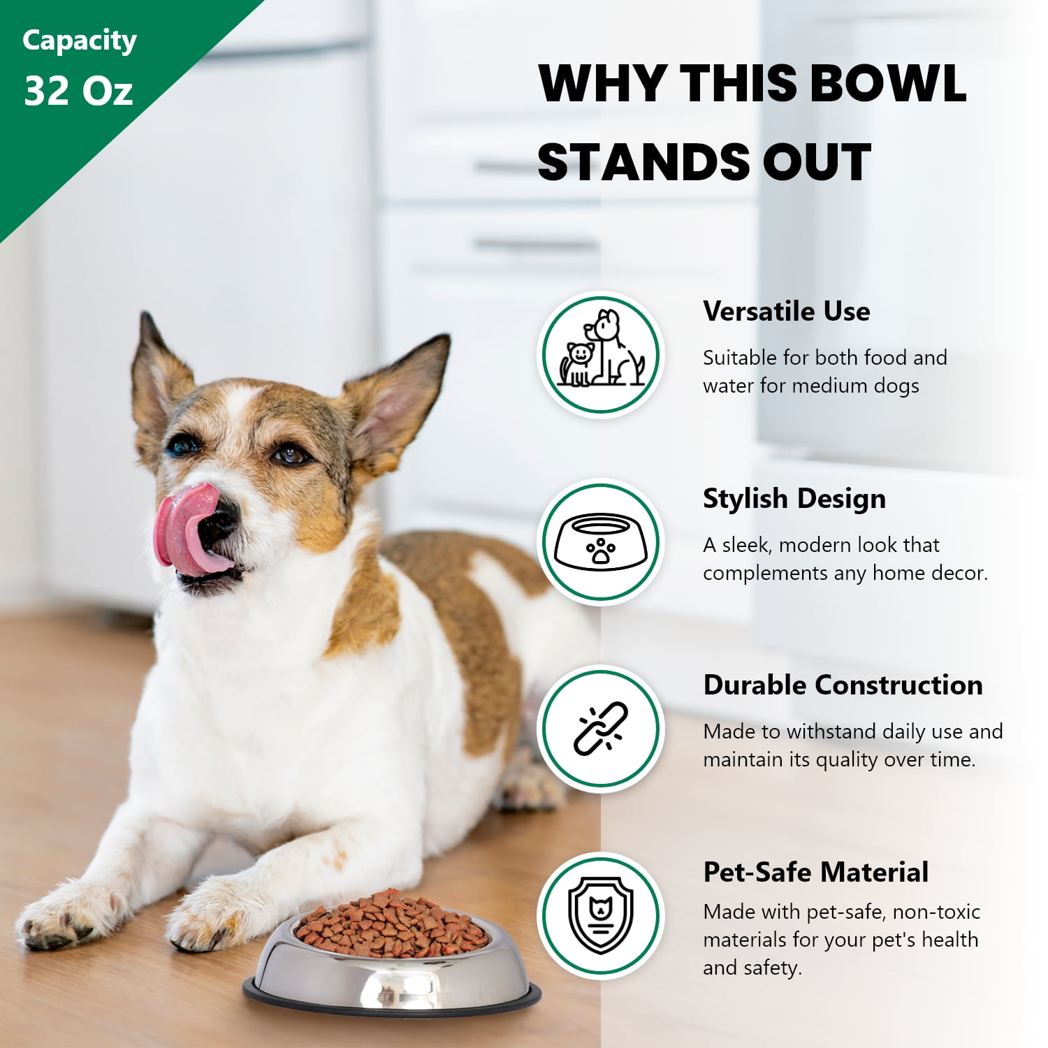 Iconic Pet Heavy Weight Non-Skid Easy Feed High Back Pet Bowl For Dog or Cat, 32 Oz, 4 Cup