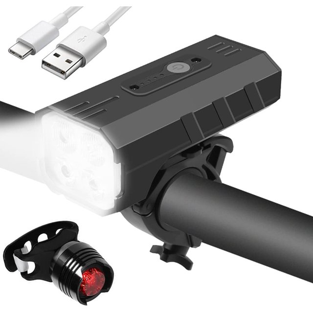 Bicycle Headlight + Taillight Set,Cycling LED Headlight,USB/Type-c Rechargeable Rainproof Bicycle Light Set,4 T6LED Lights 2400 Lumens Super Bright Bicycle Light,Suitable for All Road Mountain Bikes
