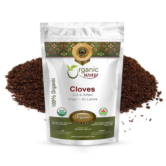 Organic Way Hand Selected Cloves Cut & Sifted (Syzygium aromaticum) - Adds Flavour & Aroma | Organic & Kosher Certified | Non GMO & Gluten Free | USDA Certified | Origin - Sri Lanka (1 LBS / 16 Oz)