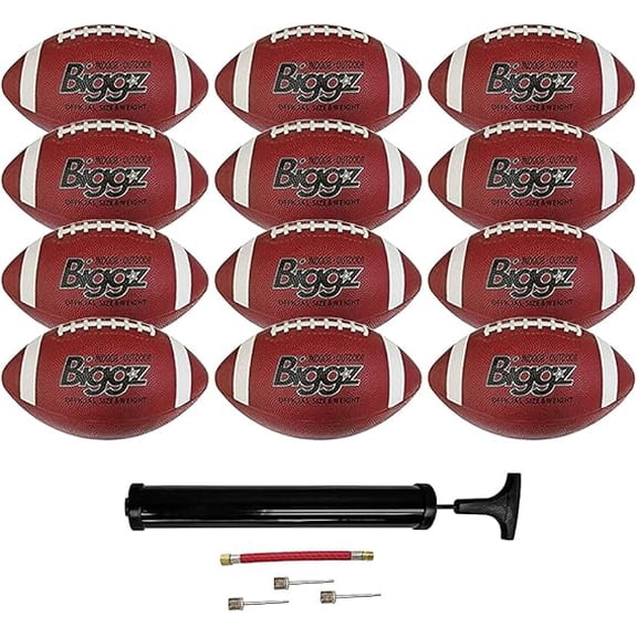 Biggz (Pack of 12) Premium Rubber Official Size Footballs with Pump