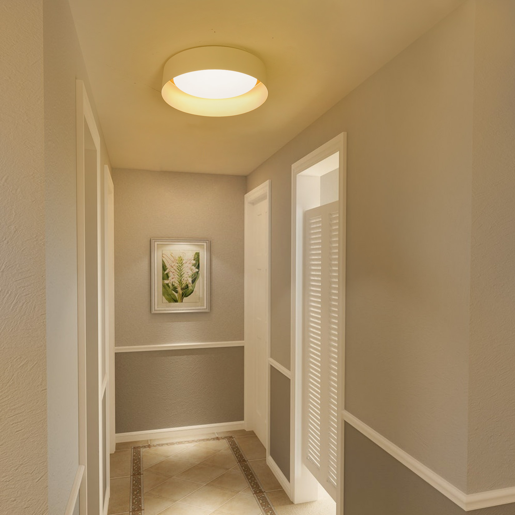 BESTOMINE LED Ceiling Light Fixture,12.5 inch Flush Mount Light Fixture,Matte White with Gold Inside,Dimmable 3000K/Warm White/18W(100w Equiv.),Outdoor Lighting Fixtures Ceiling for Bedroom Hallway