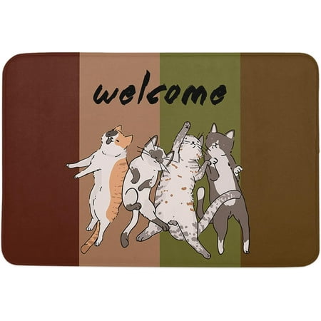 

Welcome Cats Memory Foam Soft Door Mat Indoor Doormatches Absorbent Floor Mat Anti-Skid Welcome Mat for Front Door High Traffic Areas Funny Animals with Four Color Texture 24x16 Inch