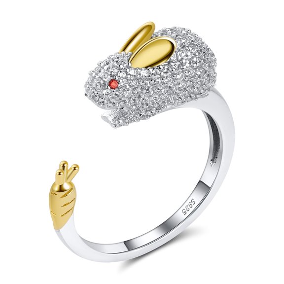 Bunny Carrot Wrap Ring  for Women Sterling Silver Zirconia Ginger Lyne Collection