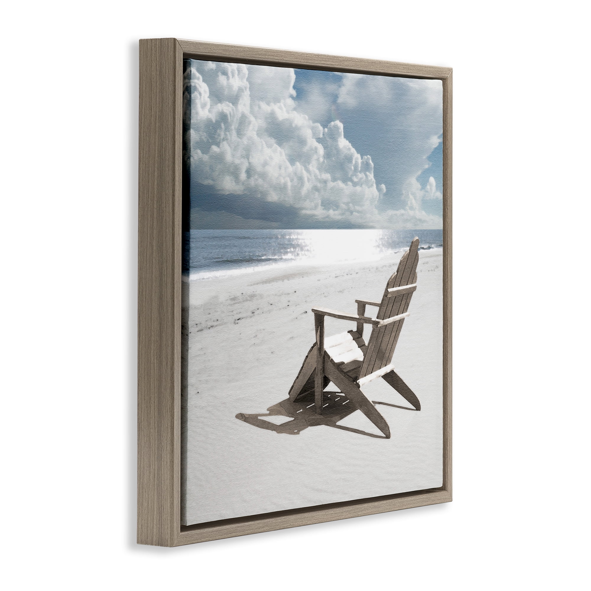 Stupell Industries Rolling Clouds Beach Coastal Photography Brown Floater Framed Canvas Art Print Wall Art, 25 x 25
