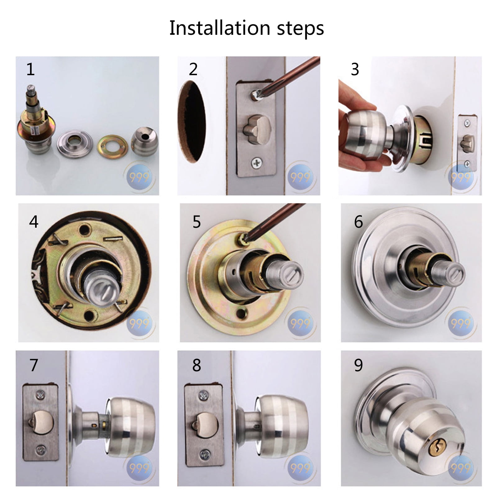 Polished Brass Door Knob Keyed Entry Reversible Round Lock Adjustable Latches Door Knob Suitable for Interior & Exterior