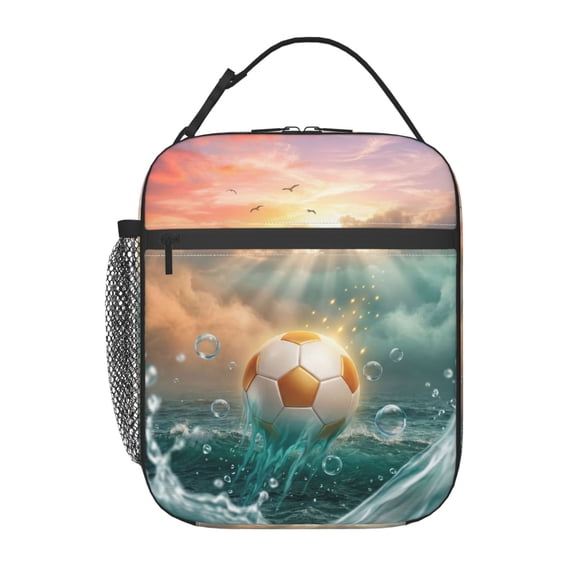 Soccer Lunch Box Sports-themed Lunch Bag For Women Men, Insulated Leakproof Waterproof Reusable Lunch Bags With Mesh Pocket, Portable Durable Cooler Tote Bag With Double Zippers