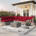 thumbnail image 4 of SUNCROWN Outdoor Patio Furniture Set 7 Piece Outdoor Sectional Sofa Grey Wicker Conversation Sofa Set with Coffee Table and Cushions (Red), 4 of 9
